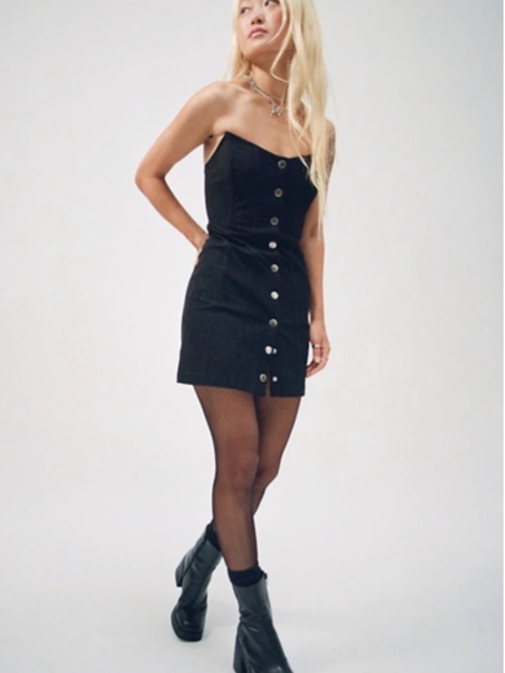 Urban Outfitters Black Strapless Button-Front Mini Dress